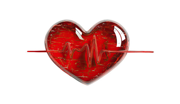 Red heart shape with an electrocardiogram line running through it - Powered by Adobe