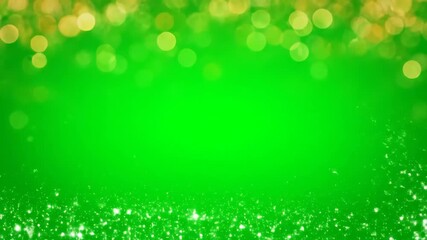 Abstract Green Bokeh Background - The video showcases a vibrant green background with a bokeh effect. Light particles add texture and sparkle at the bottom of the video.