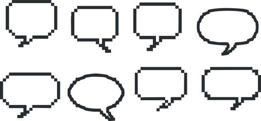 Collection of various pixel art speech bubbles for communication and dialogue illustrations