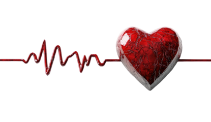 Textured red heart with vital sign line against black