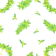 Seamless pattern wreath of green branches on a white background.