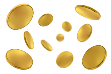 Gold falling coins rain cash on transparent background png