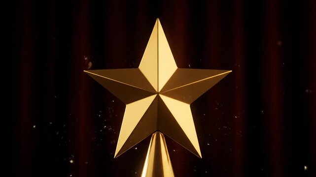 Golden Star Trophy on Dark Background - A close-up of a golden star trophy set against a dark, blurred backdrop. The star is highly detailed and illuminated, suggesting success and achievement.