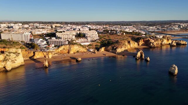 Aerial view of Praia Dona Ana beach, Lagos, Portugal. 
