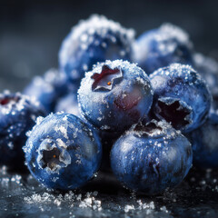 Close-up of frosted blueberries. 