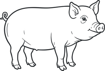 Fototapeta premium A cute cartoon illustration of a happy pig standing in a playful pose.