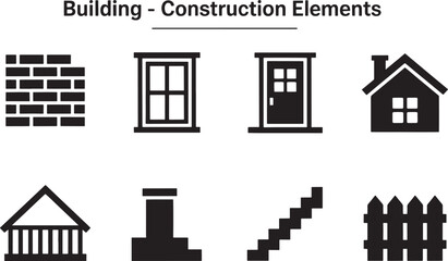 Building Construction Elements Icons for Architectural Design and Real Estate Projects