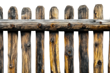 Weathered wood fence with rounded posts and a horizontal beam