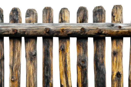 Weathered wood fence with rounded posts and a horizontal beam