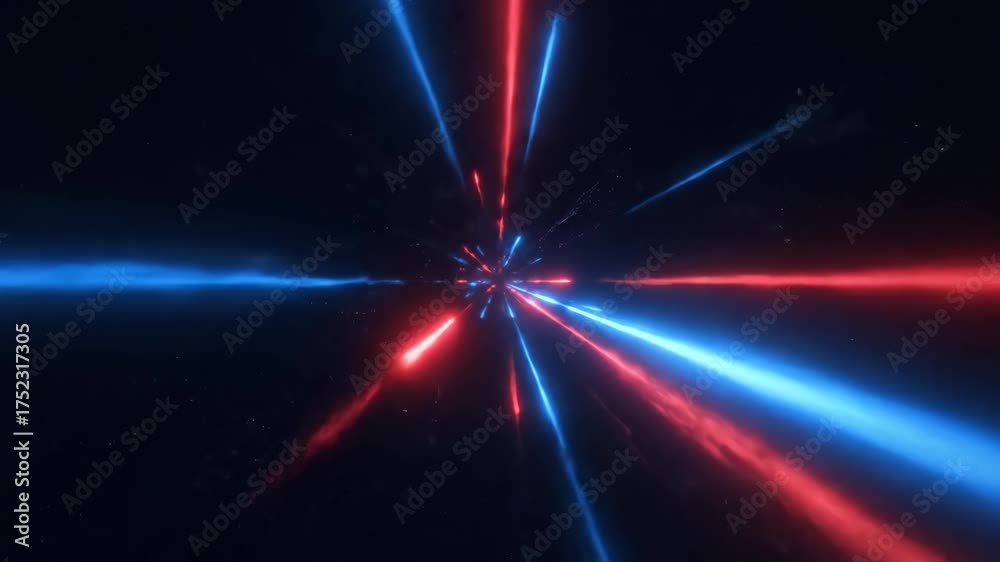 Wall mural red and blue light trails in space - this video depicts a dynamic visual of red and blue light trail