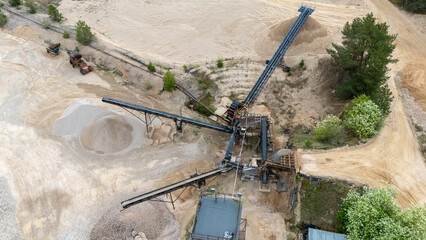Aerial View of Sand and Gravel Quarry with Conveyors