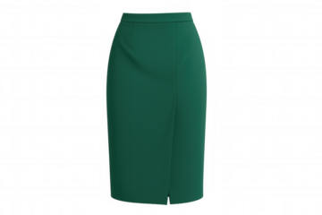 Green pencil skirt for formal wear. Elegant women's clothing, business apparel, and office fashion on transparent background