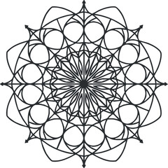 Naklejka premium Intricate black geometric mandala design featuring symmetrical patterns and circular shapes.