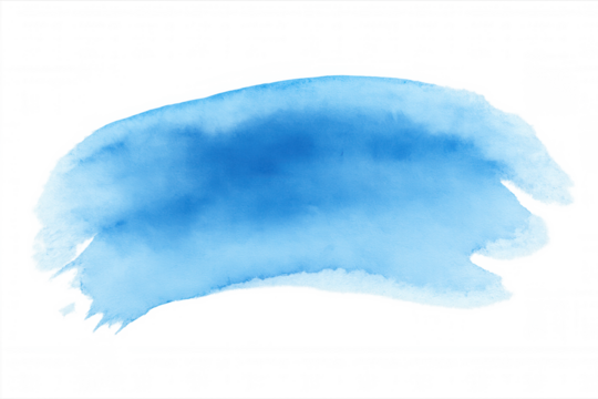 Blue watercolor brush stroke creating expressive abstract paint texture with transparent background