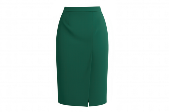 Green pencil skirt for formal wear. Elegant women's clothing, business apparel, and office fashion on transparent background