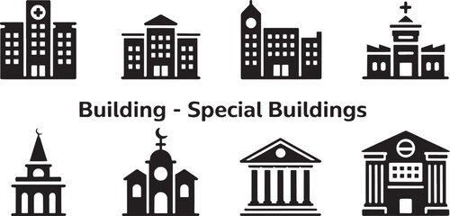 Collection of Special Buildings and Architectural Icons for Educational and Civic Purposes