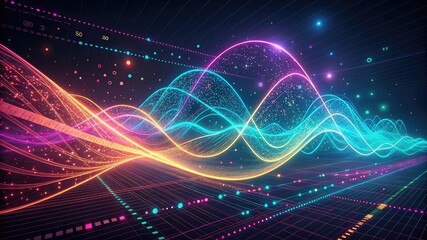 Stunning data visualization with vibrant neon lines and futuristic grid, perfect for modern tech presentations and innovative digital marketing campaigns