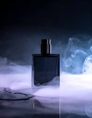 Ethereal Fragrance Bottle Emerging from a Mysterious, Smoky Atmosphere