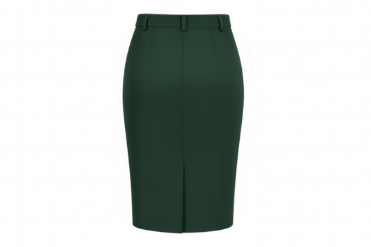 Dark green pencil skirt for women, showcasing formal business wear and office fashion on transparent background