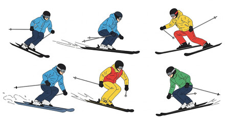 Skiers enjoying winter alpine sport activity downhill