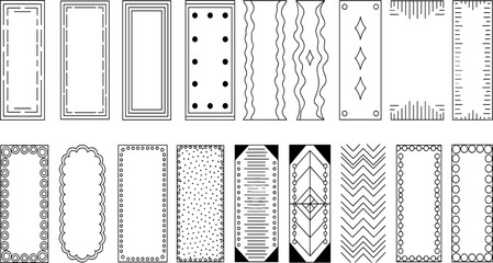 A versatile collection of black and white vertical frame and border designs, featuring geometric and retro patterns for creative projects