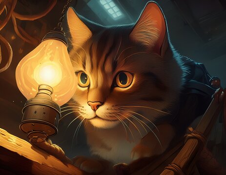 nimble cat thief dodging traps overhead angle dim torchlight flicker