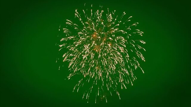 Glowing Fireworks Bloom on Green Screen - A bright display of fireworks explodes on a green screen, creating a festive and vibrant spectacle.