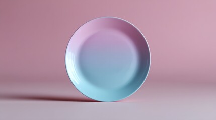 Fototapeta premium 3d rendering of a round plate on a pink background. the plate is light blue in color and has a smooth, glossy surface. it appears to be empty and is positioned in the center of the image.
