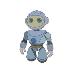 Cute cartoon robot character in blue tones with big eyes. Flat vector illustration on transparent background, perfect for kids projects, games, comics, educational materials, logos, and stickers.