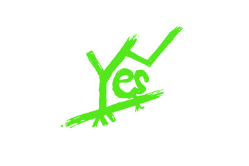 Green handwritten yes text isolated on transparent background