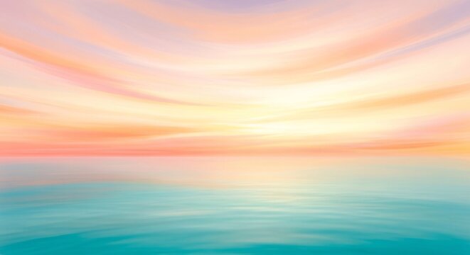 Dreamy ocean landscape with pastel sky and calm water at sunset time