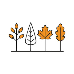 Obraz premium Collection of stylized autumn forest trees in a modern line art design