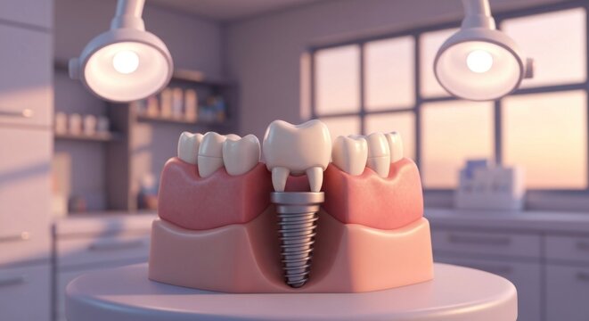 Dental implant model in a clinic under lights - Powered by Adobe