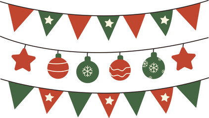 Christmas Garland with Flags and Ornaments — Festive Red and Green Holiday Decoration