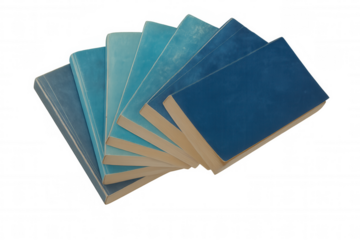 Blue books radiating knowledge and education, fanned out creating a conceptual library, transparent background