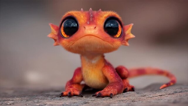 Orange lizard creature with large eyes on an out of focus background
