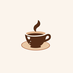 Obraz premium Minimalist flat design coffee cup with steam on saucer hot beverage icon simple vector illustration warm drink symbol for cafe branding and menu design