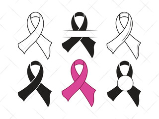 Awareness Ribbon SVG, Cancer Ribbon Silhouette, Pink Ribbon Clipart, Breast Cancer Vector, Support Ribbon Outline for Cricut and Cutting Machines