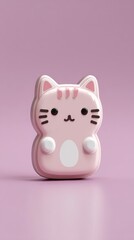 Adorable Pink Cat Macaron Dessert on Purple Background.