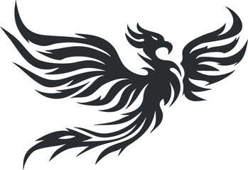 Fototapeta premium Silhouette of a mythical phoenix with outstretched wings symbolizing rebirth and legend.