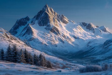 Majestic snow covered mountain peaks wilderness high resolution picture