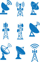 Communication towers and satellite dishes vector illustration for telecommunications industry