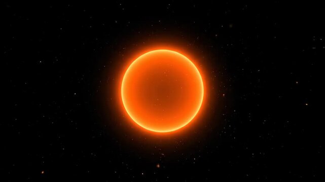 Bright Orange Celestial Body in Space - A vibrant, spherical orange object glows brightly against a black backdrop speckled with tiny, twinkling particles.