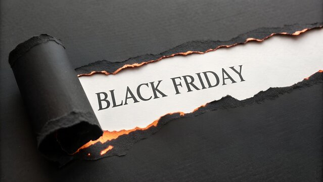 Black friday text revealed by torn black paper