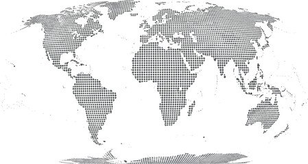 Fototapeta premium Digital world map in pixel art style, abstractly illustrating global data, interconnectedness, and communication. Ideal for technology, modern design, and international concepts