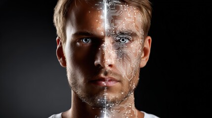 Human Face with Digital Interface Overlay