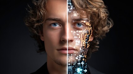 Half Human Half Robot Face Representing AI Integration