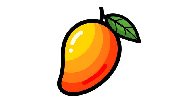Vibrant flat vector illustration of mango fruit with bold outline. Simple tropical icon, isolated healthy food design for apps, web, and cartoon style graphics.
