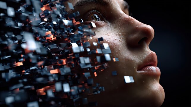 Face Disintegrating into Digital Cubes