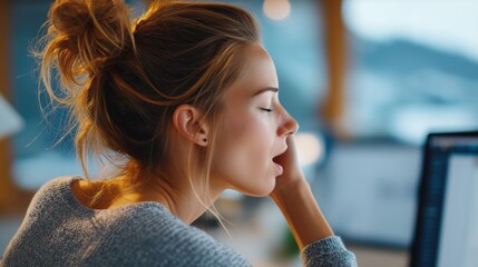 Young woman in contemplation with hand on face